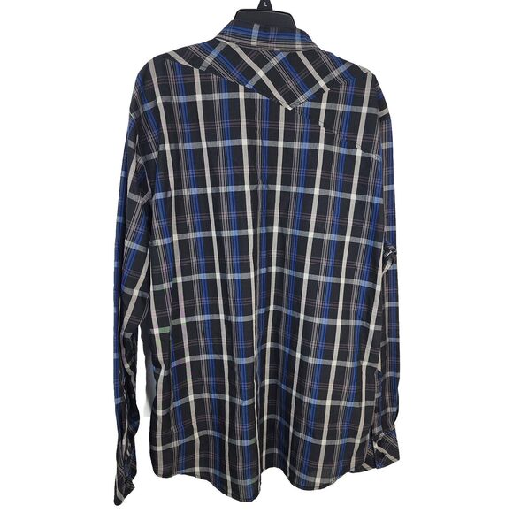 Volcom Mens Shirt Size XL Plaid Casual Button Down Black Blue Long Sleeve Pocket - Picture 2 of 10